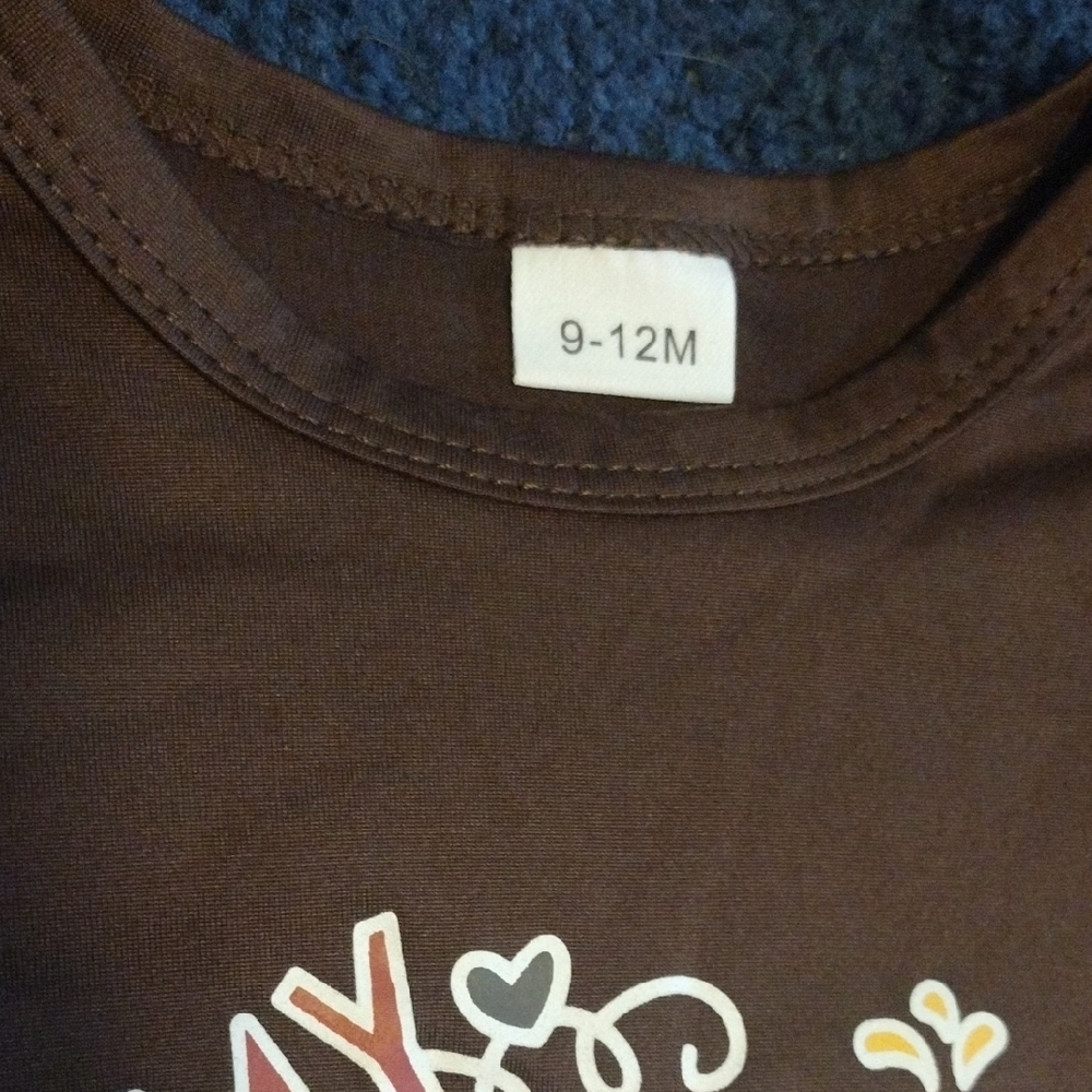 Thanksgiving Baby Outfit with Brown Top and Printed Pants - Picture 2 of 12